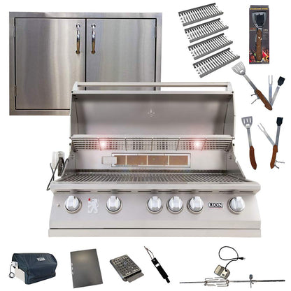 Lion Premium Grills 40 Inch L90000 Natural Gas Grill with 4 Ceramic Flame Tubes, 30 Inch Stainless Steel Double Access Door, and 5 in 1 BBQ Tool Set Lion Premium Grills