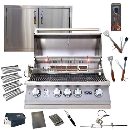 Lion Premium Grills 32 Inch L75000 Natural Gas Grill with 4 Ceramic Flame Tubes, 32 Inch Stainless Steel Double Access Door, and 5 in 1 BBQ Tool Set Lion Premium Grills