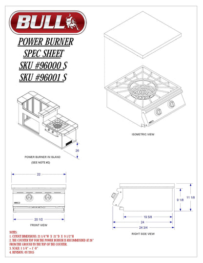 Bull Power Burner 96000 Stainless Steel Drop In Side Burner for Outdoor Kitchens Bull