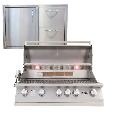 Lion Premium Grills 40 Inch L90000 Natural Gas Grill with Made in USA 32 Inch Left Hinged Door and Drawer Combo Package - Mathews BBQ Supply