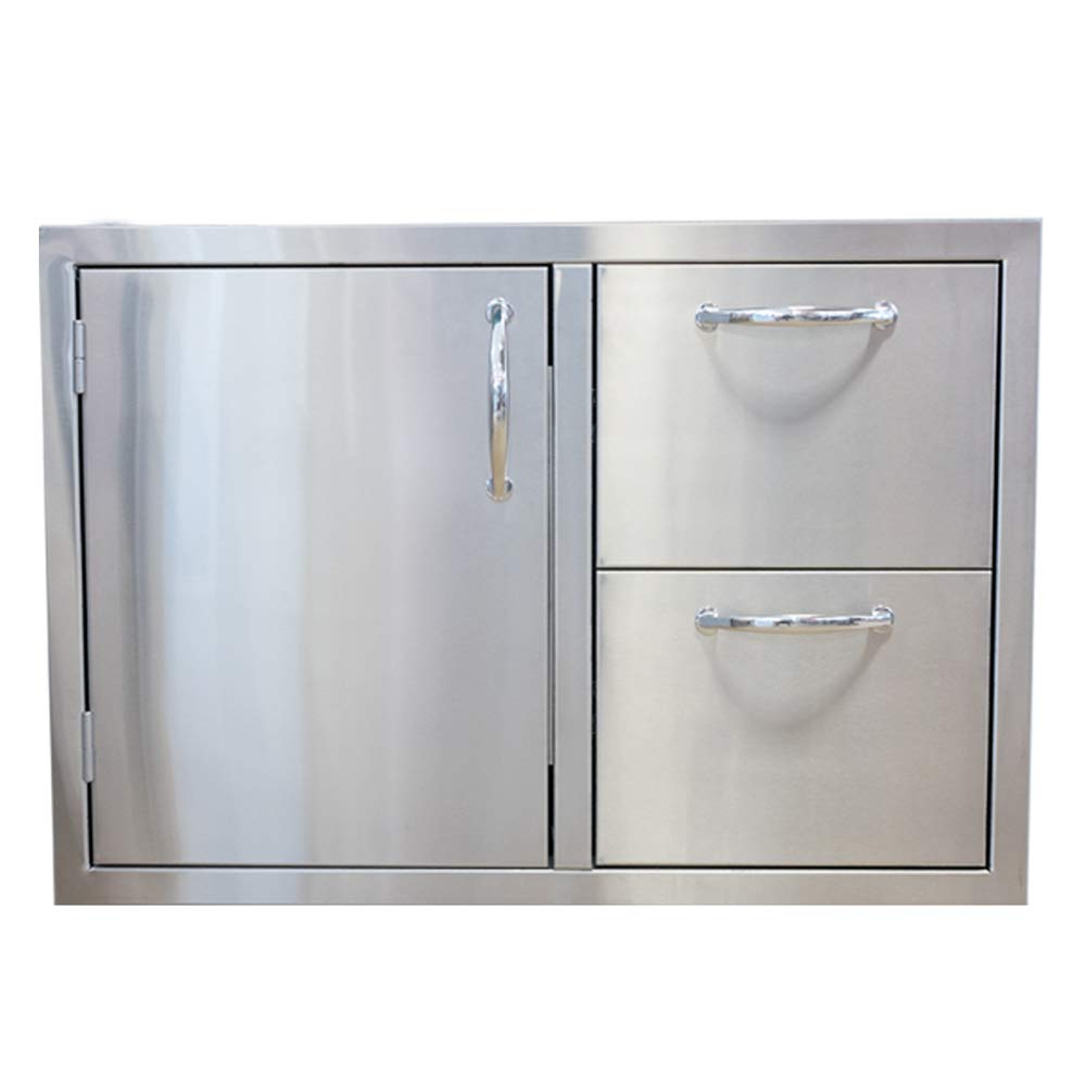 Lion Premium Grills 32 Inch L75000 Natural Gas Grill with USA Made 32 Inch Left Hinge Door Drawer Combo and Free Accessories Lion Premium Grills