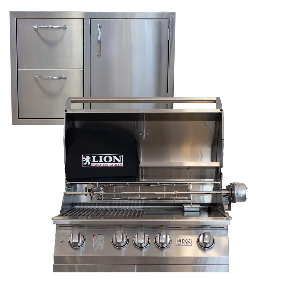 Lion Premium Grills 32 Inch L75000 Natural Gas Grill with USA Made 32 Inch Stainless Steel Door Drawer Combo Package Lion Premium Grills