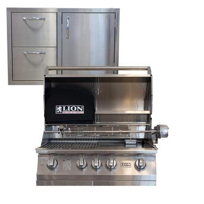Lion Premium Grills 32 Inch L75000 Natural Gas Grill with USA Made 32 Inch Stainless Steel Door Drawer Combo Package Lion Premium Grills