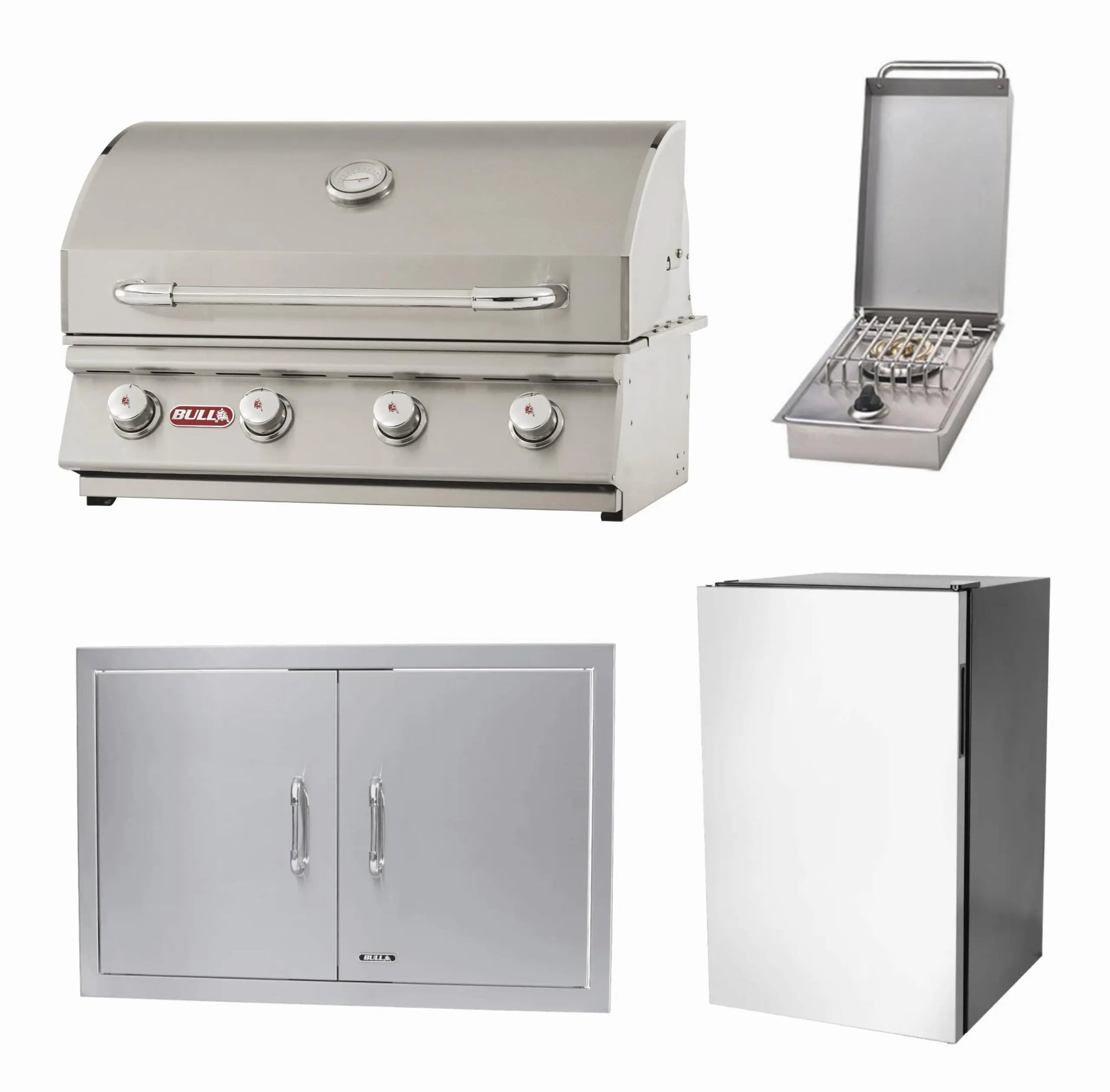 Bull Outlaw 30 Inch Natural Gas Grill Outdoor Kitchen Bundle with Side Burner, Double Door, and Refrigerator Bull Outdoor Products