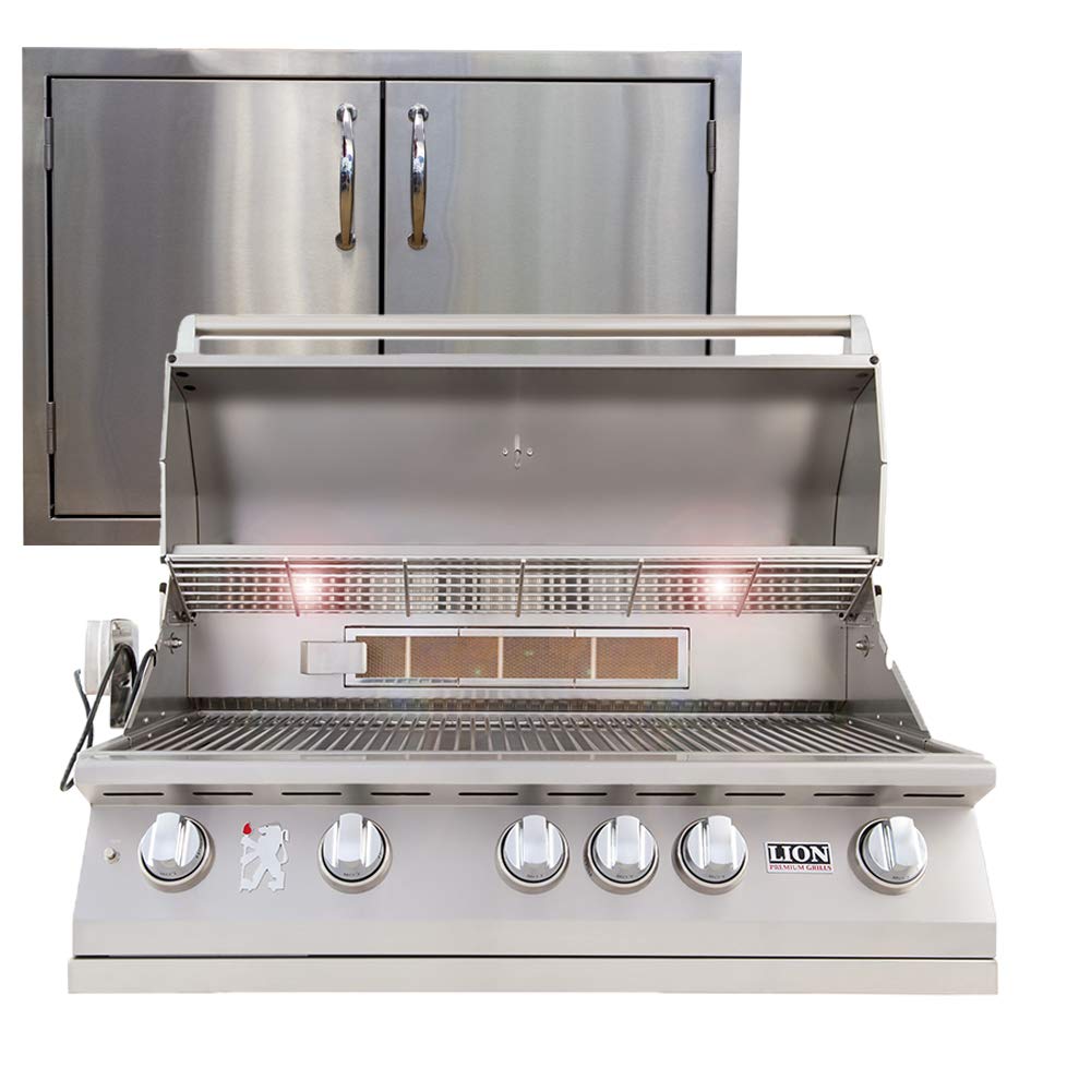 Lion Premium Grills 40 Inch L90000 Natural Gas Grill with USA Made 32 Inch Stainless Steel Double Door Package Lion Premium Grills