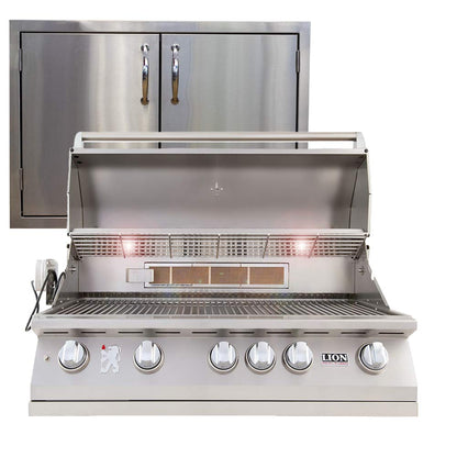 Lion Premium Grills 40 Inch L90000 Natural Gas Grill with USA Made 32 Inch Stainless Steel Double Door Package Lion Premium Grills